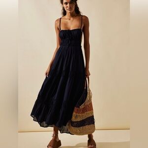Free People Navy Taking Sides Maxi Dress